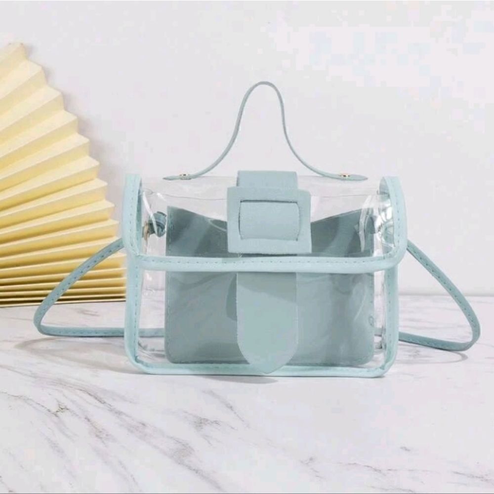 3 for 26$ - CLEAR CROSSBODY STADIUM BAG WITH BLUE TRIM & BLUE CLUTCH INSERT